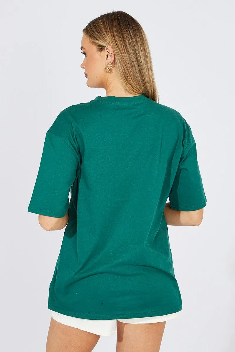 Green T Shirt Short Sleeve Crew Neck Venice Beach Cotton Reversible Design Concept Comfy Design