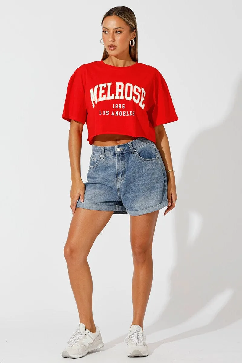 PocketDetail Red Graphic Tee Crop Melrose Slogan t-shirt
