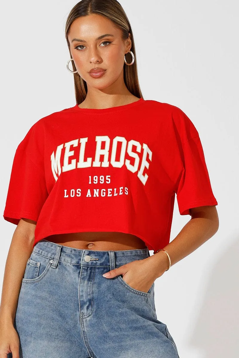 Comfortable Look Fashion Outfit Red Graphic Tee Crop Melrose Slogan t-shirt