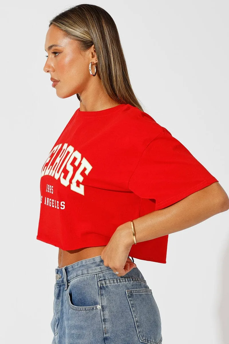 Curved Hemline Red Graphic Tee Crop Melrose Slogan t-shirt