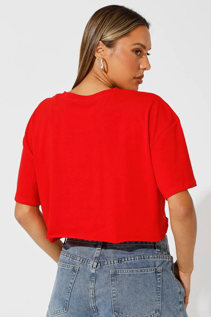 Red Graphic Tee Crop Melrose Slogan t-shirt birthday party Versatile Layering