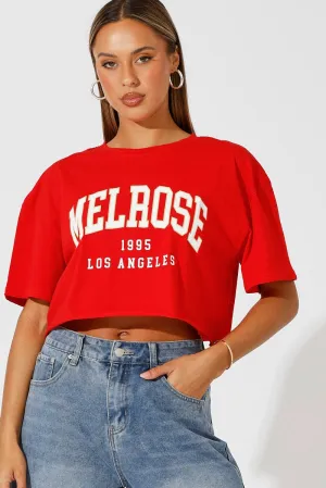 Comfortable Look Fashion Outfit Red Graphic Tee Crop Melrose Slogan t-shirt