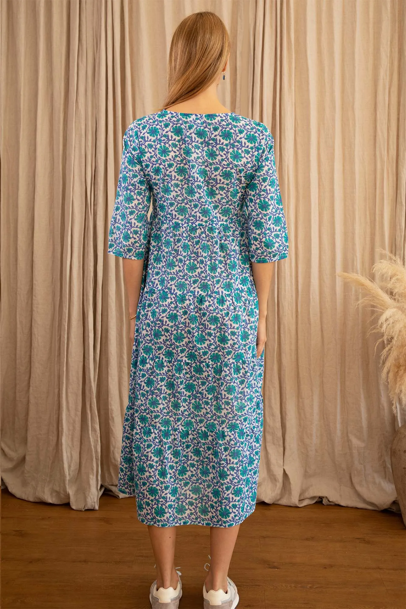 Emma Organic Cotton Dress | Flower Wheel Green/White Classic Charm