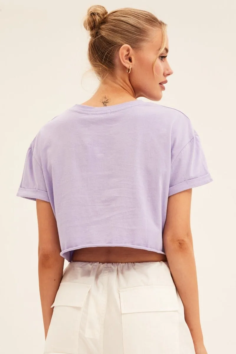 Purple Graphic T-Shirt Short Sleeve Round Neck Crop soft fit Casual Day Wear