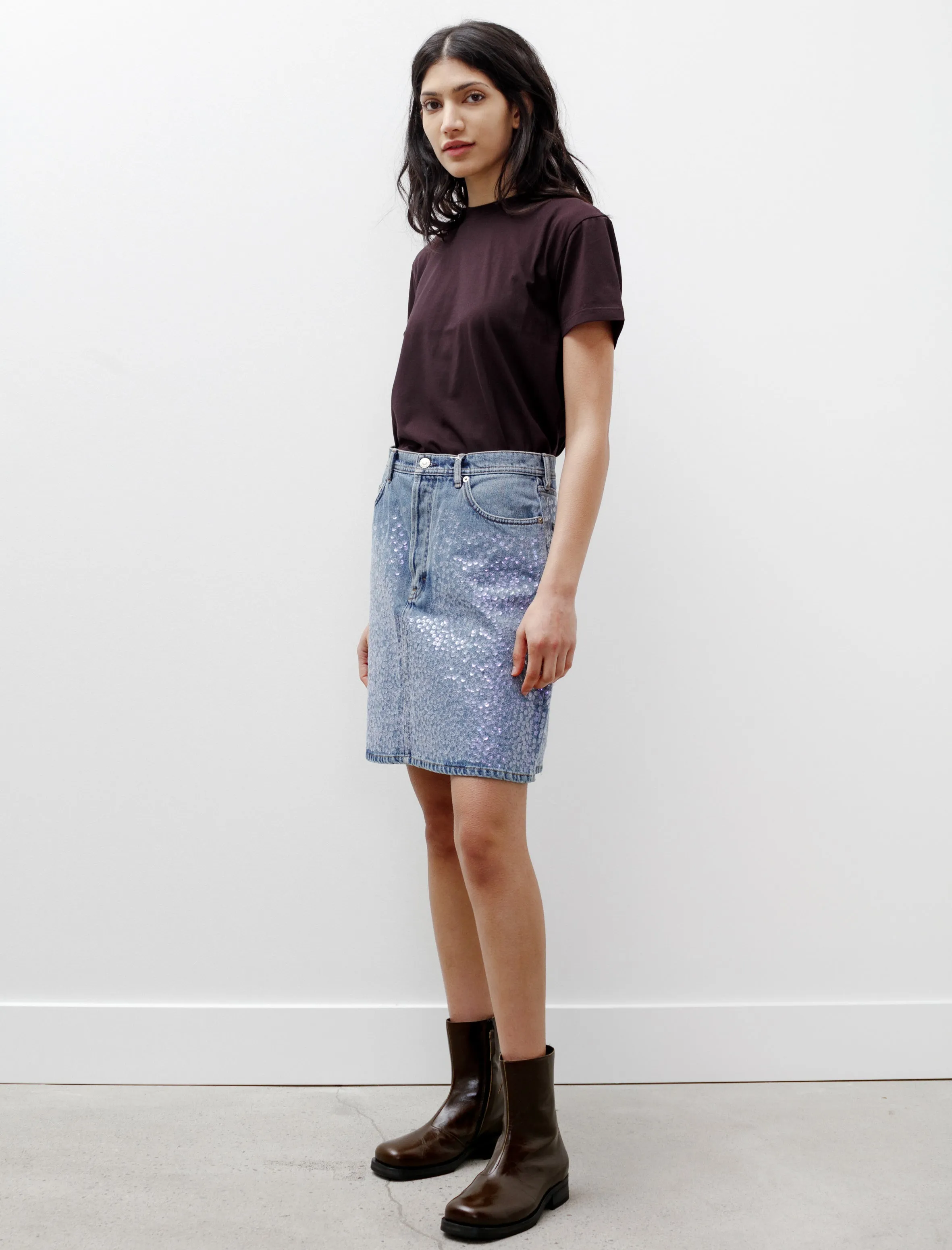 Geometric Print Sharmayne Denim Sequin Skirt