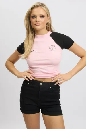 PocketDetail Formal Occasion Pink Graphic Tee Short Sleeve