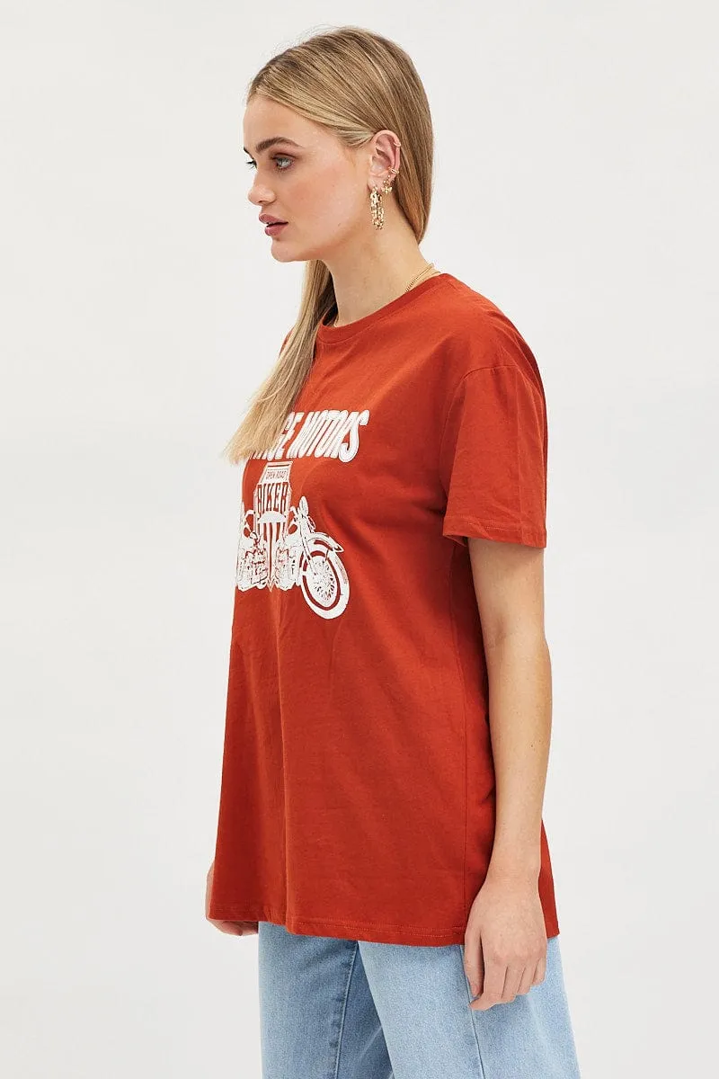 Brown Graphic T-Shirt Short Sleeve Casual everyday wear