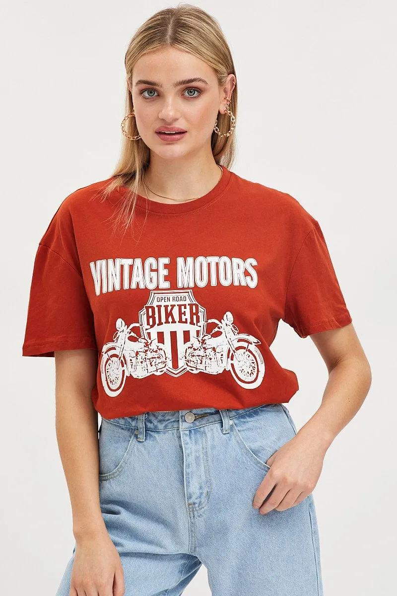 Versatile Option Essential Look Brown Graphic T-Shirt Short Sleeve
