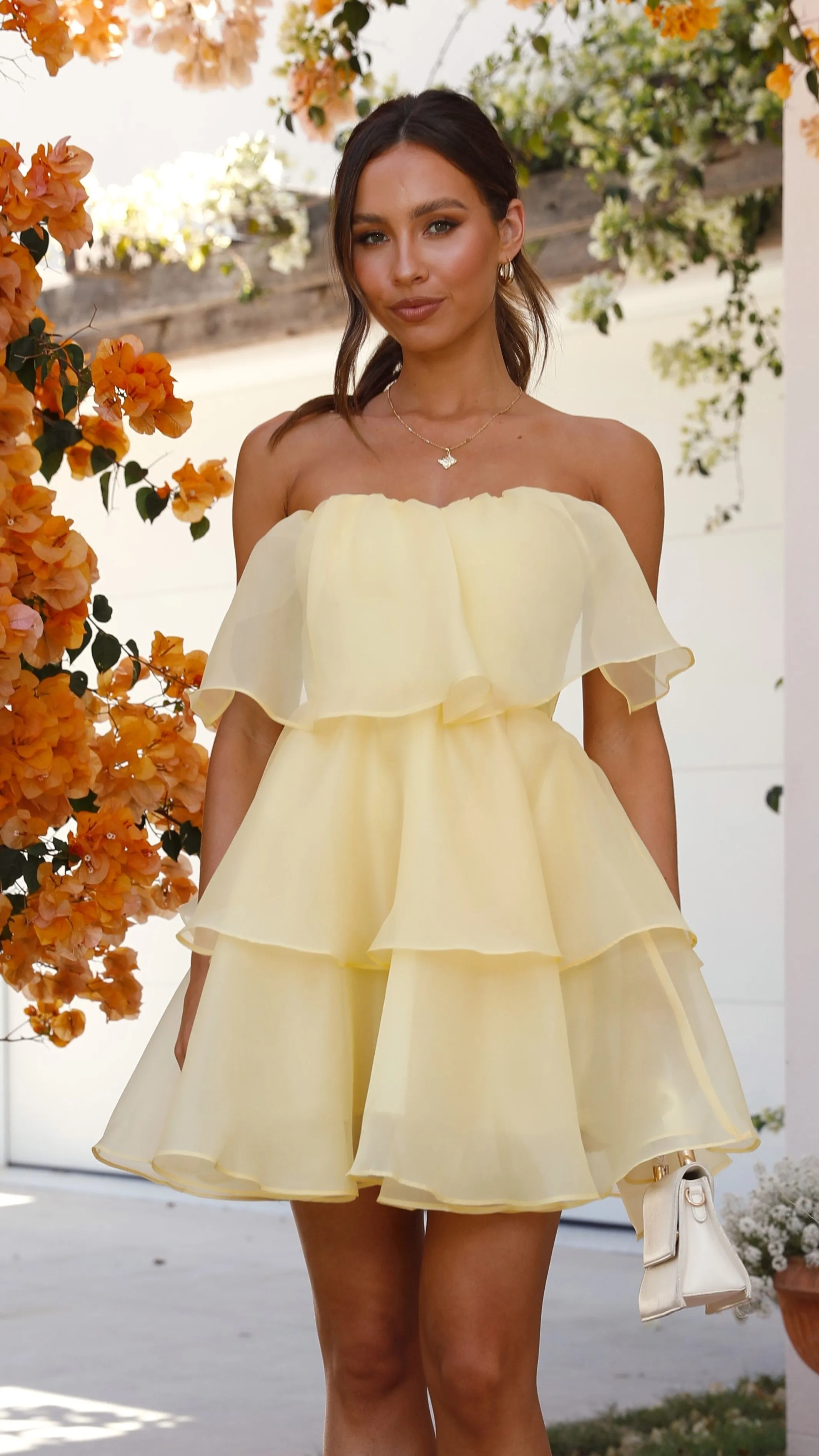 Stretch Fit Design Fantasia Mini Dress - Yellow