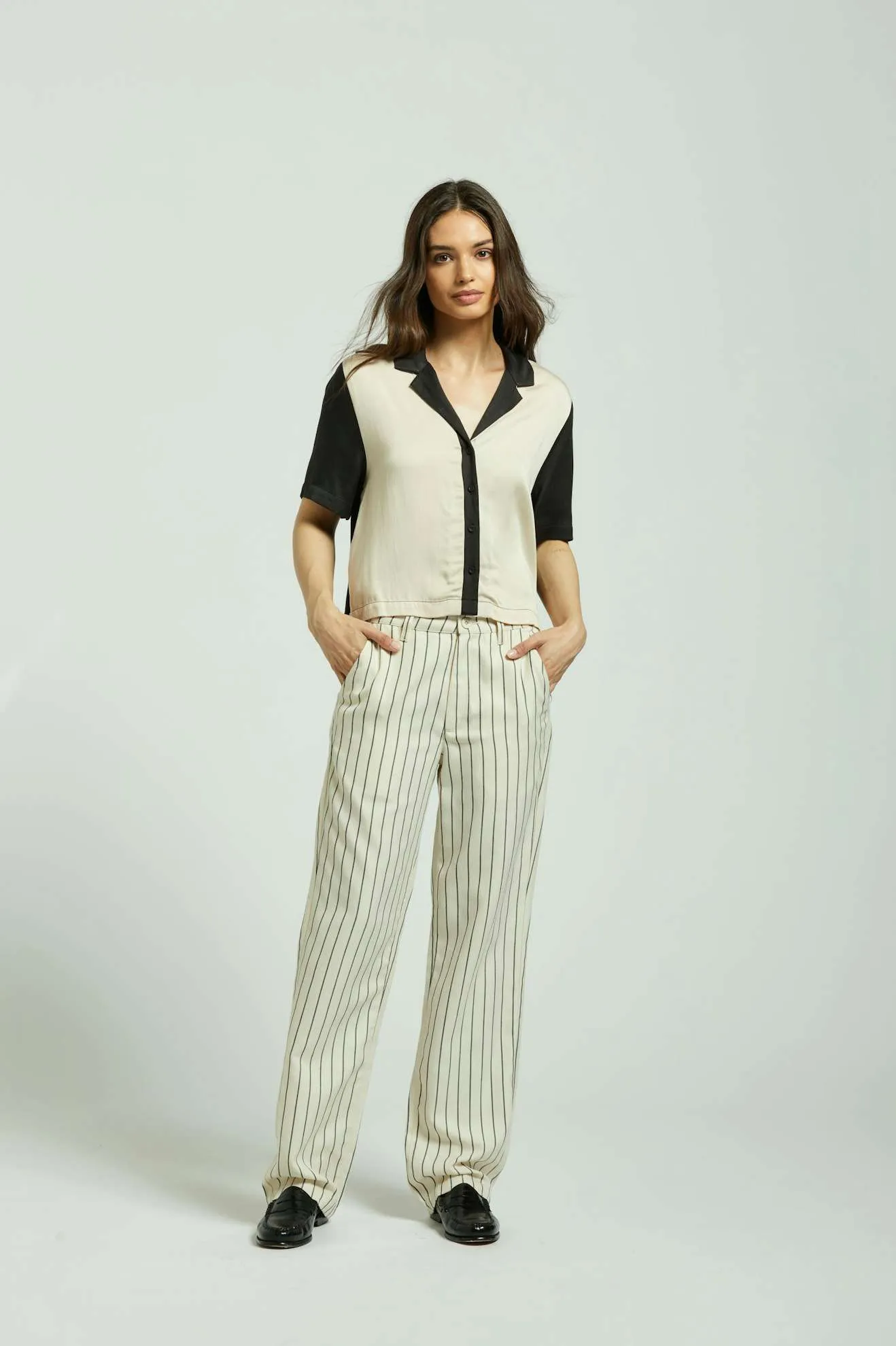 Functional Fashion Chilly Weather Wear Bedford Pant - Whitecap/Washed Black Pinstripe