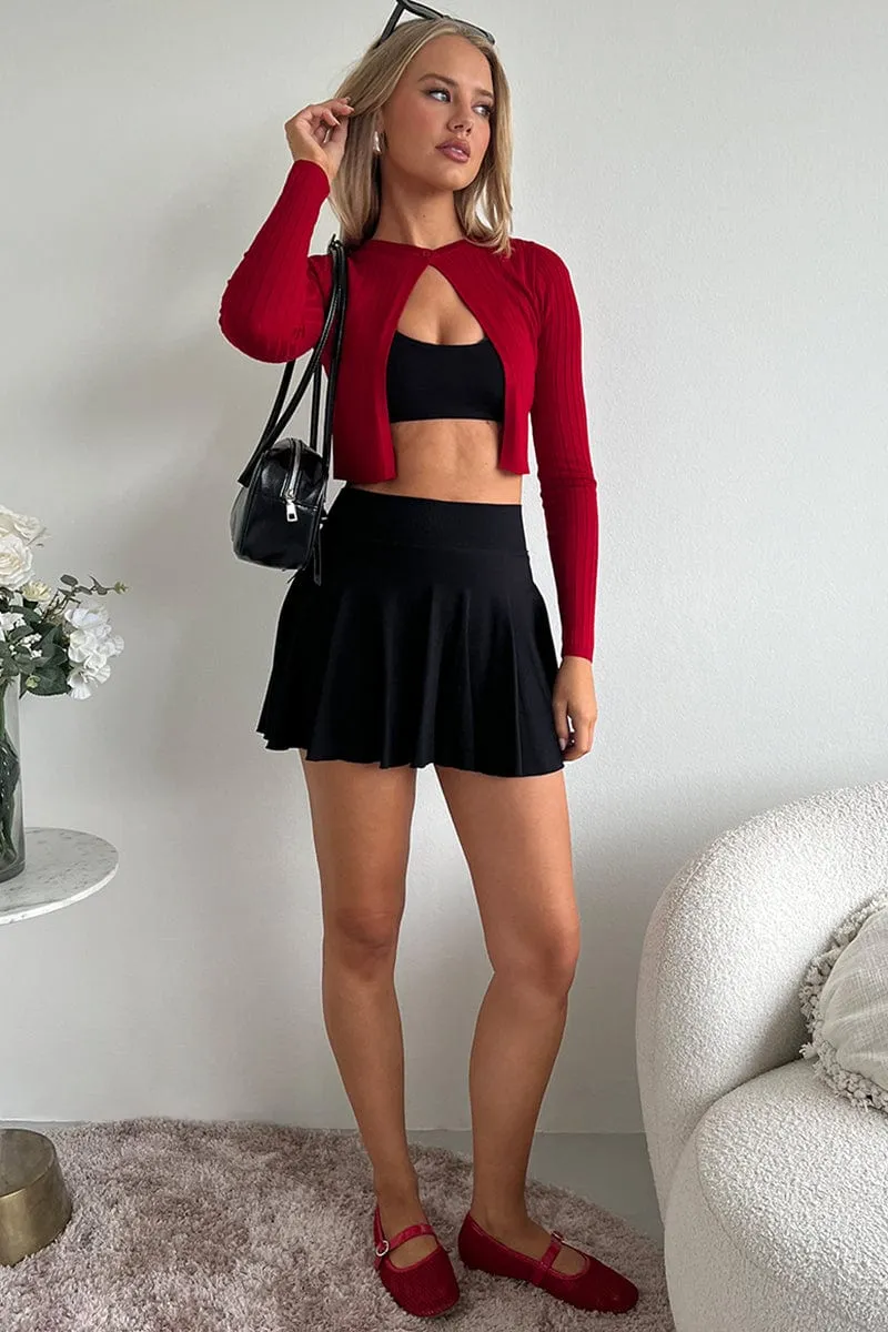 Smart Edge All Day Fit Black Seamless Flare Skort Elastic Waist Lined