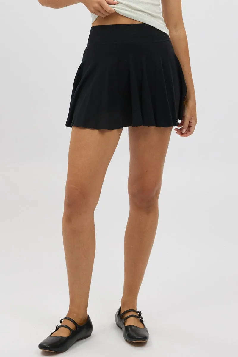 Black Seamless Flare Skort Elastic Waist Lined Mall Brand Look