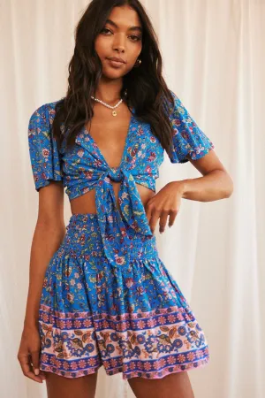 Blue Boho Flare Skirt High Rise Lightweight Daily Mood
