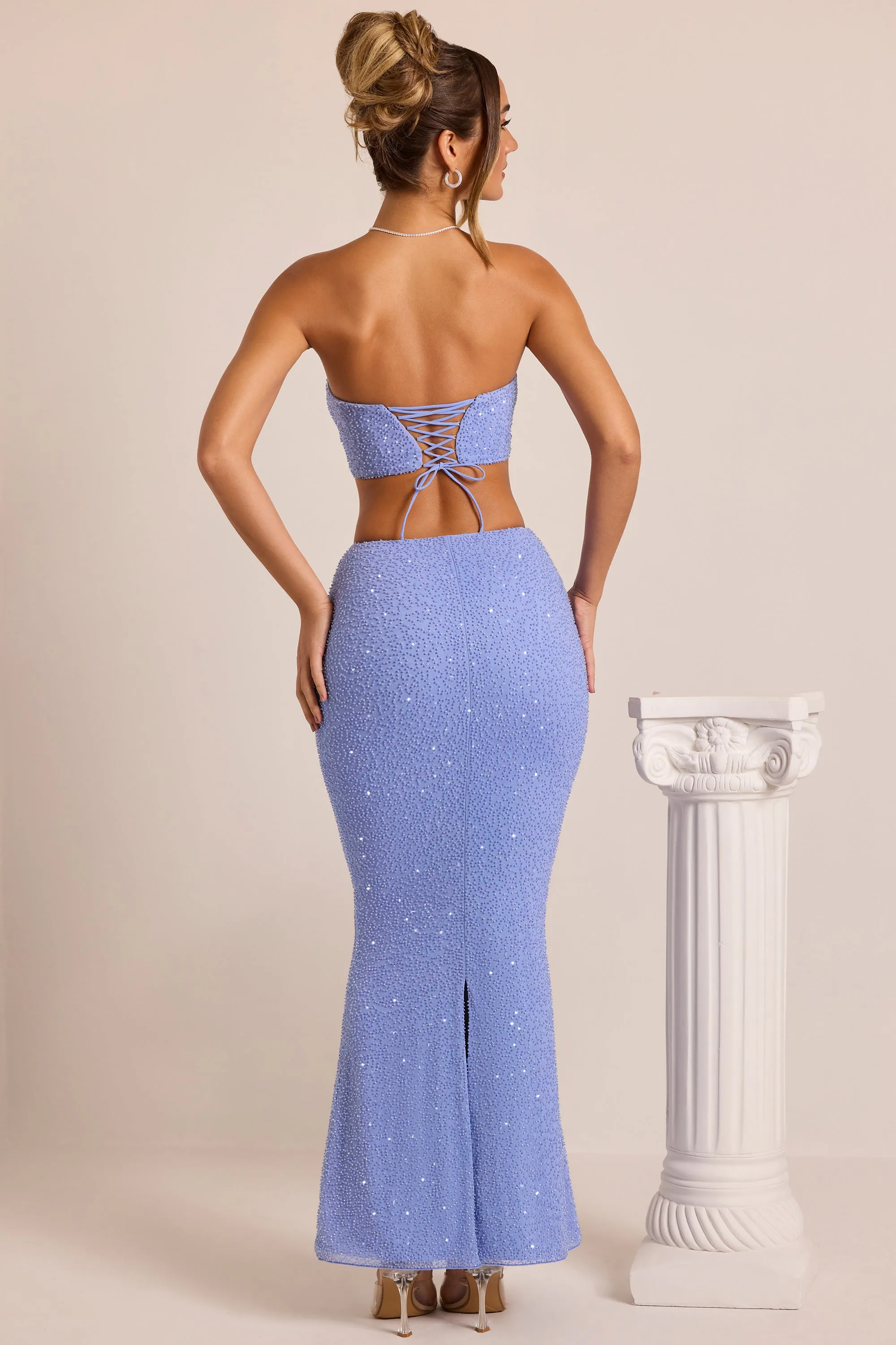 Modern Wardrobe Bold Accent Embellished Mid-Rise Maxi Skirt in Powder Blue