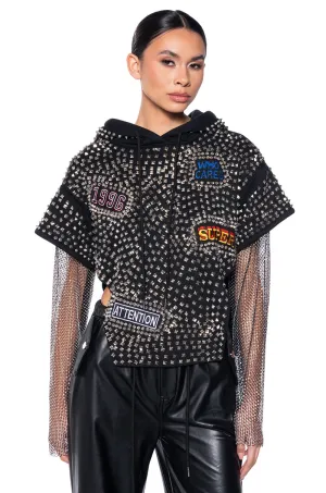 QUEEN OF HEARTBREAK STUDDED RHINESTONE SLEEVE SWEATSHIRT Cozy Layering