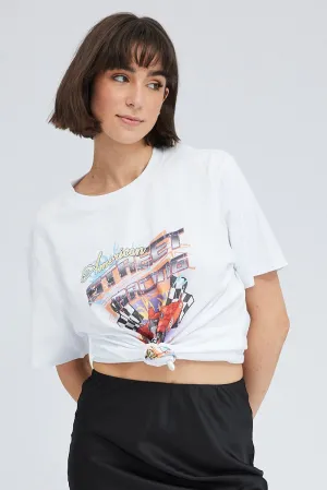 White Graphic Tee Short Sleeve Round Neck Running Gear