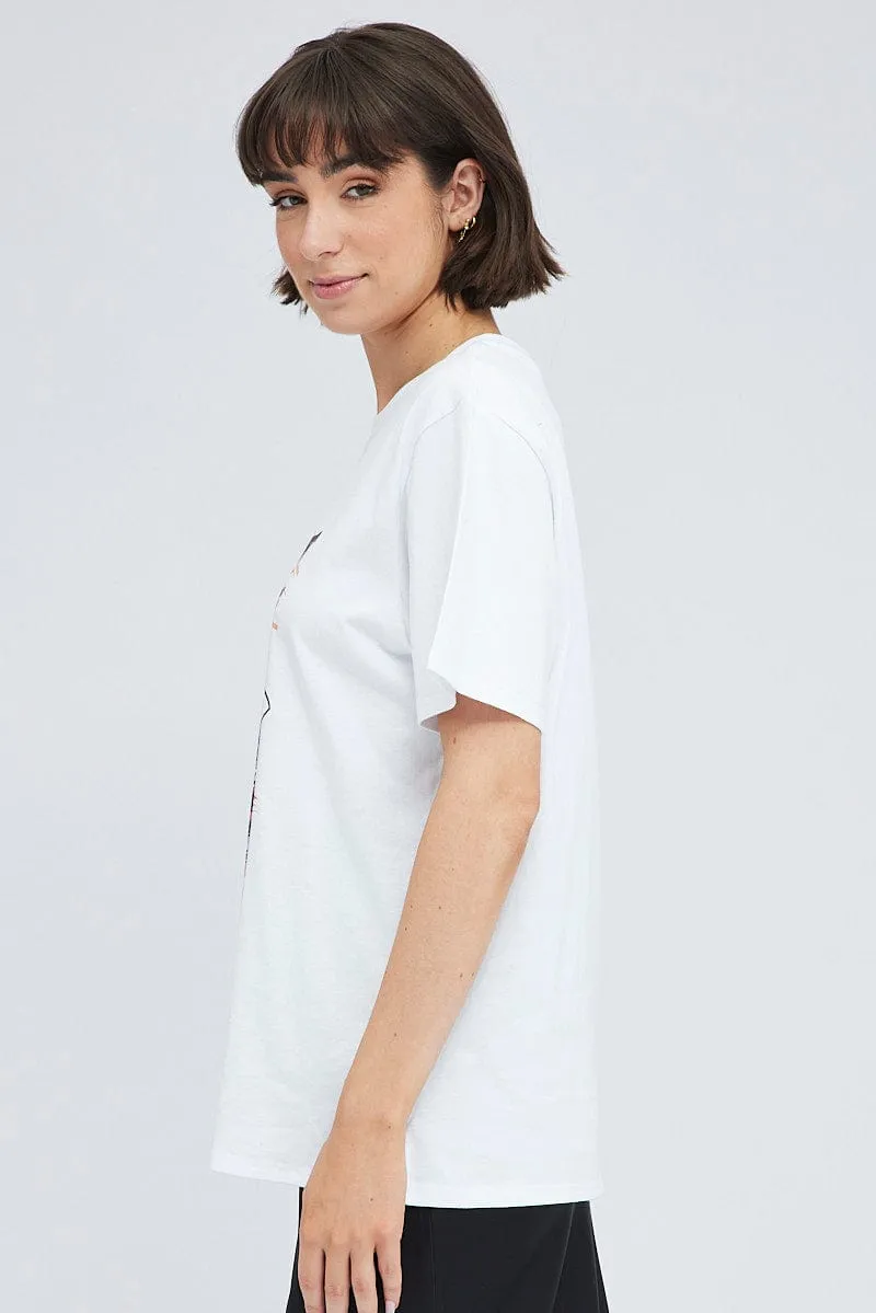 White Graphic Tee Short Sleeve Round Neck Layered Look Wear Preppy