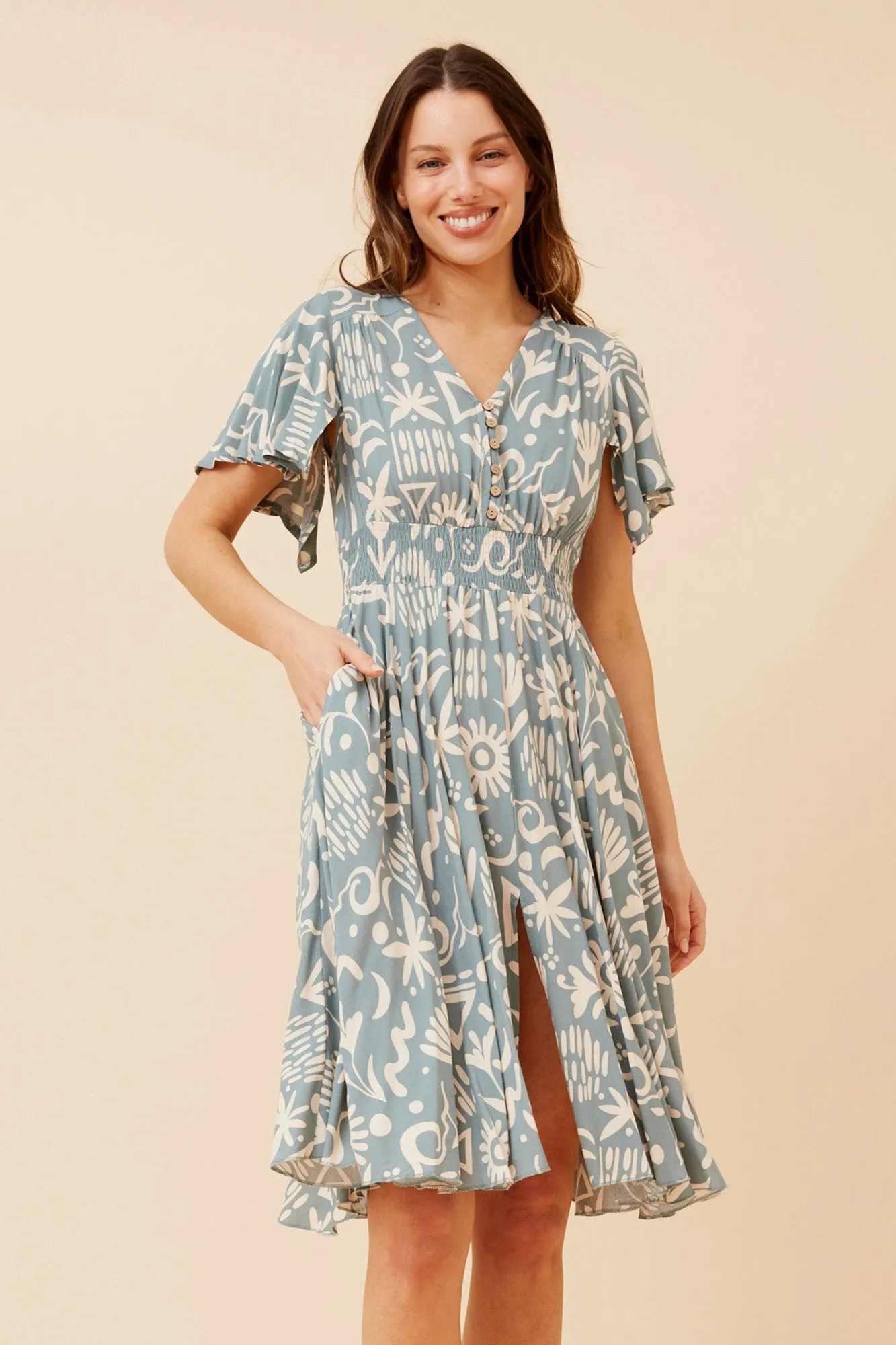 StretchComfort Clear Tone SANDY ABSTRACT PRINT DRESS