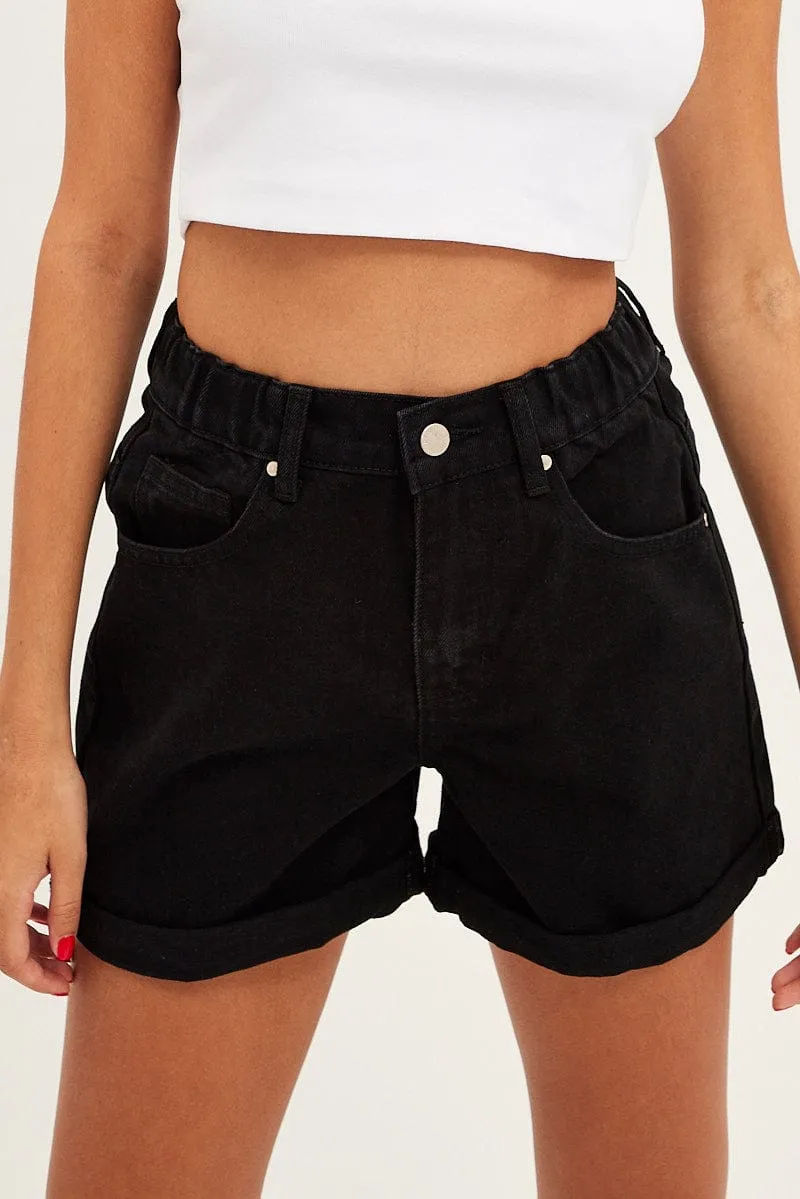 Day Trip Wear Black Relaxed Denim Shorts High Rise