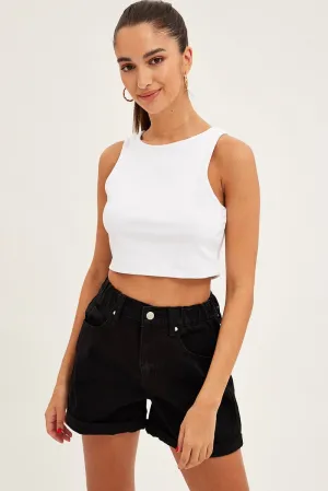 Black Relaxed Denim Shorts High Rise Move Friendly Temperature Regulating Tech