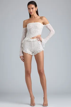 Ruffle Mid-Rise Hot Pant Shorts in Ivory Soft Layers poolside fashion