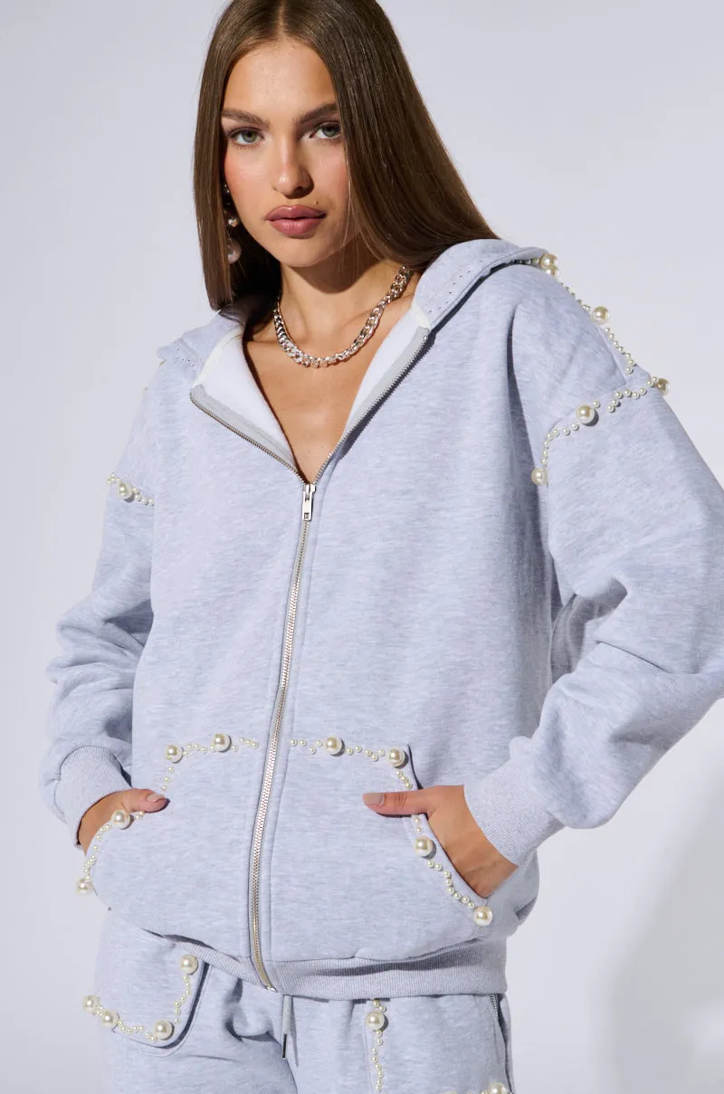 PEARL DETAIL ZIP UP SWEATSHIRT Casual apparel Sporty Comfort