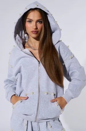 Urban Casual Casual Chic PEARL DETAIL ZIP UP SWEATSHIRT