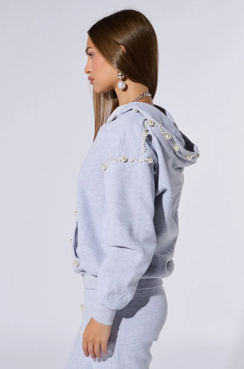 City Style Layer Up PEARL DETAIL ZIP UP SWEATSHIRT