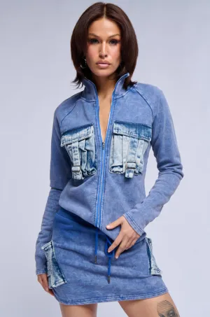 MISS POPULAR PATCH POCKET ZIP UP SWEATSHIRT Weekend Bold windproof