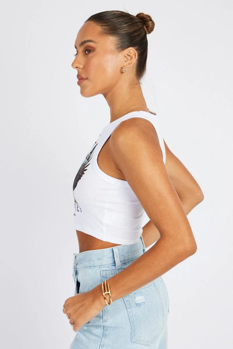 White Graphic Tank Top Eagle Alaska Crop Top Versatile Wearable