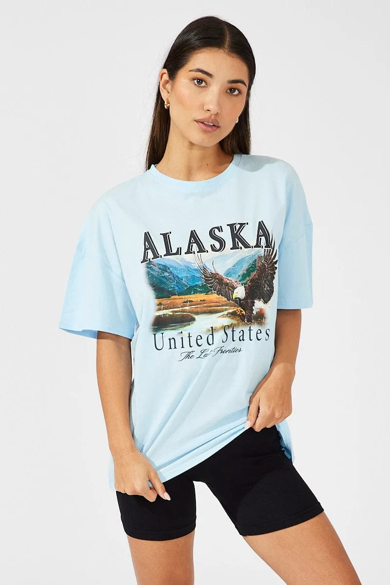 Pre Shrunk Fabric Blue Eagle Graphic Oversized T-shirt Short Sleeve Tee