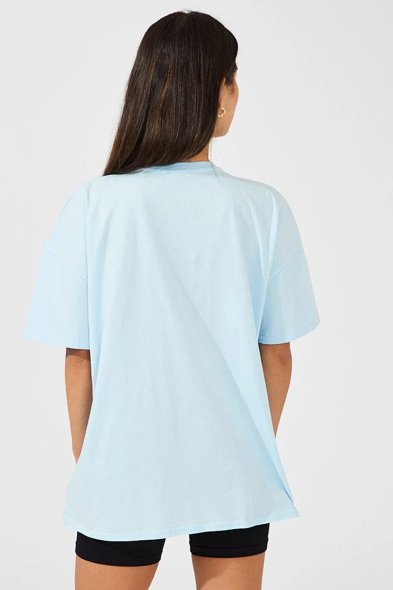 LongLastingColor Linen blend Blue Eagle Graphic Oversized T-shirt Short Sleeve Tee