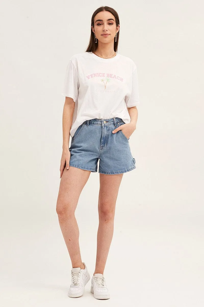White Embroidered Tee Eco Friendly Material Breathable fabric