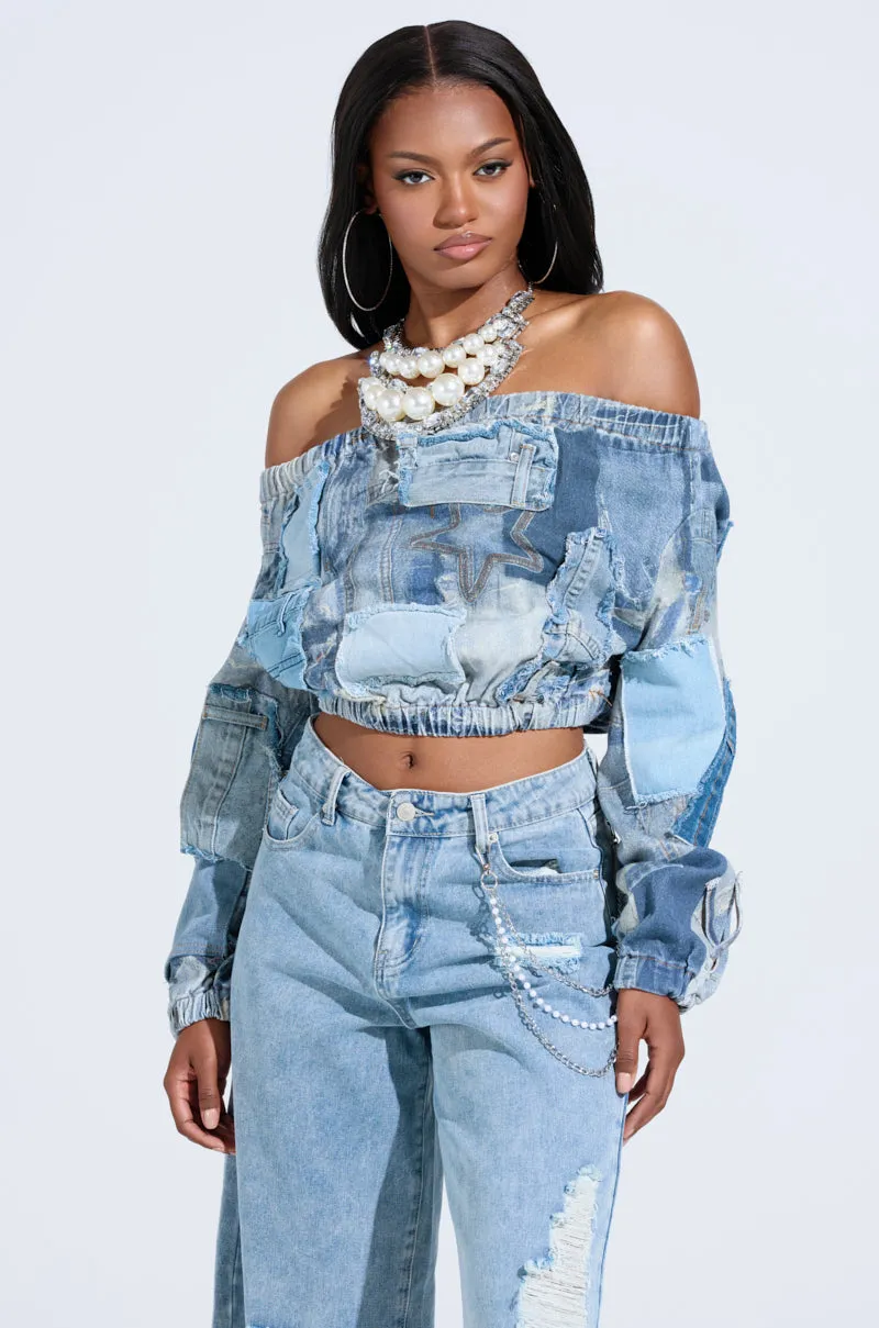 LEILA DENIM PATCHWORK SWEATSHIRT product urban fashion sense All Season