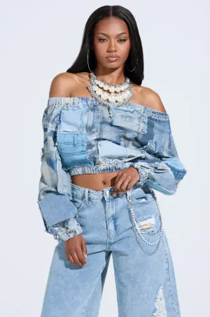 LEILA DENIM PATCHWORK SWEATSHIRT Comfy Feel fade resistance