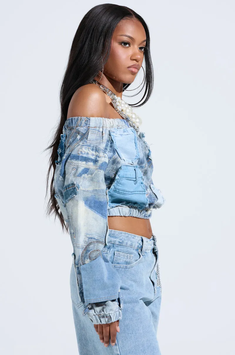 LEILA DENIM PATCHWORK SWEATSHIRT swimming suitable product dancing suitable rhythm