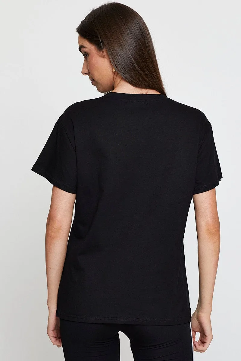 Black Graphic T-Shirt Short Sleeve Chilly Day Wear Comfy Essentials