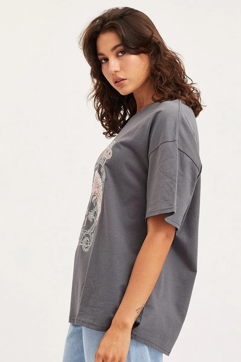 Grey Unisex T-Shirt Short Sleeve Oversized Crew Neck Fresh Comfort Style Feminine Touch