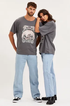 School spirit Fun Prints Grey Unisex T-Shirt Short Sleeve Oversized Crew Neck