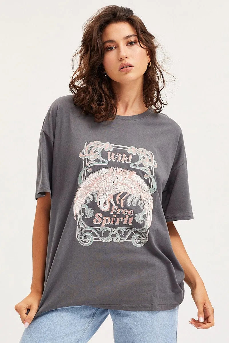 Grey Unisex T-Shirt Short Sleeve Oversized Crew Neck brandable