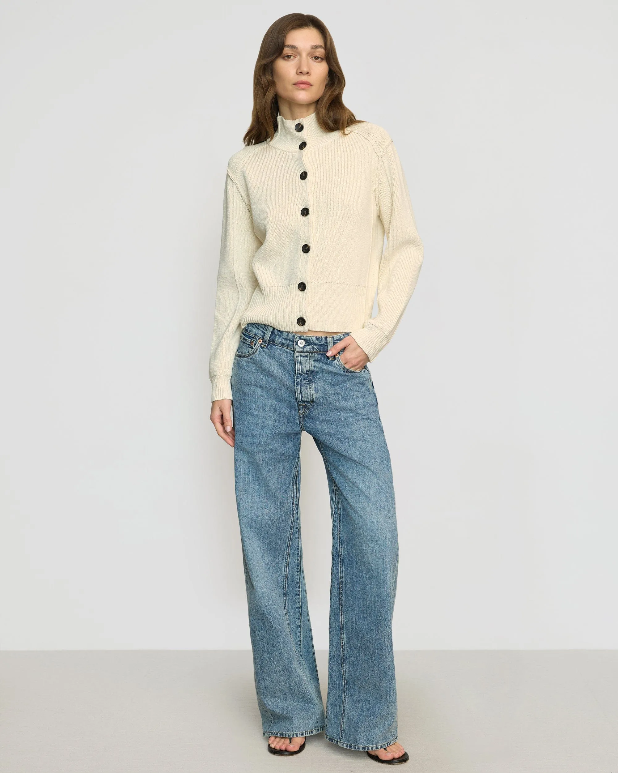 Clove Button Mock-Neck Knit Cardigan Seasonal Essentials