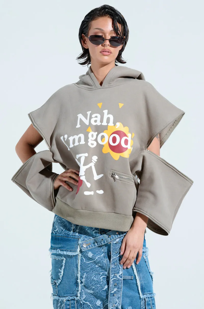 Shiny Finish GRATEFUL OVERSIZED ZIPPER SLEEVE HOODIE