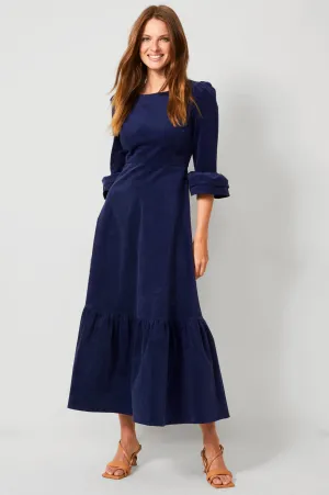 Victoria Round Neck 3/4 Sleeve Stretch Corduroy Dress | Atlantic Blue Lasting Joy Sophisticated Look