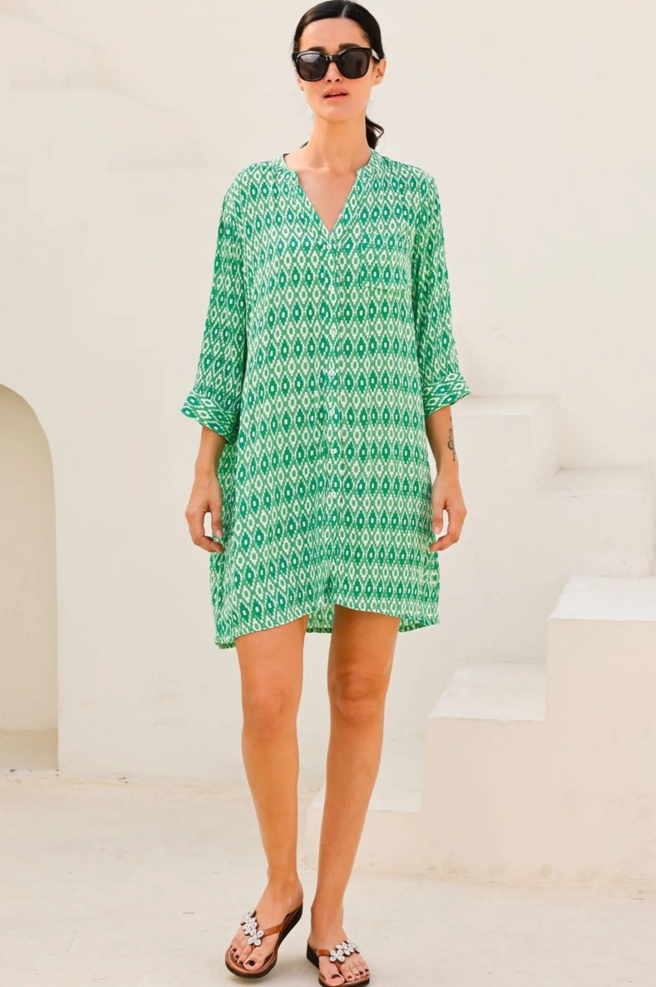 Mila Shirt Tunic | Aztec Green/White Night Pop