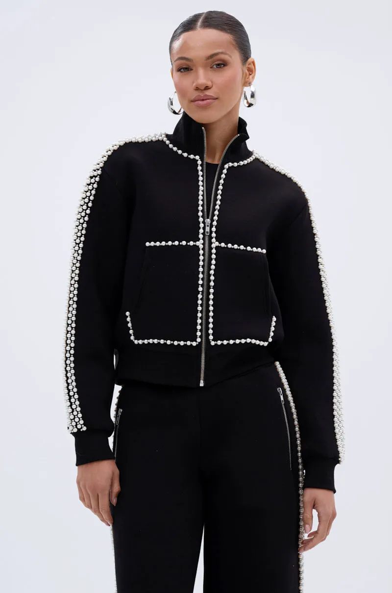 PEARL GIRL ZIP UP SWEATSHIRT All Day Wear Contrast Stitching