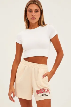 Casual Outfit High Elasticity Blend Beige Elastic Waist Biker Track Shorts