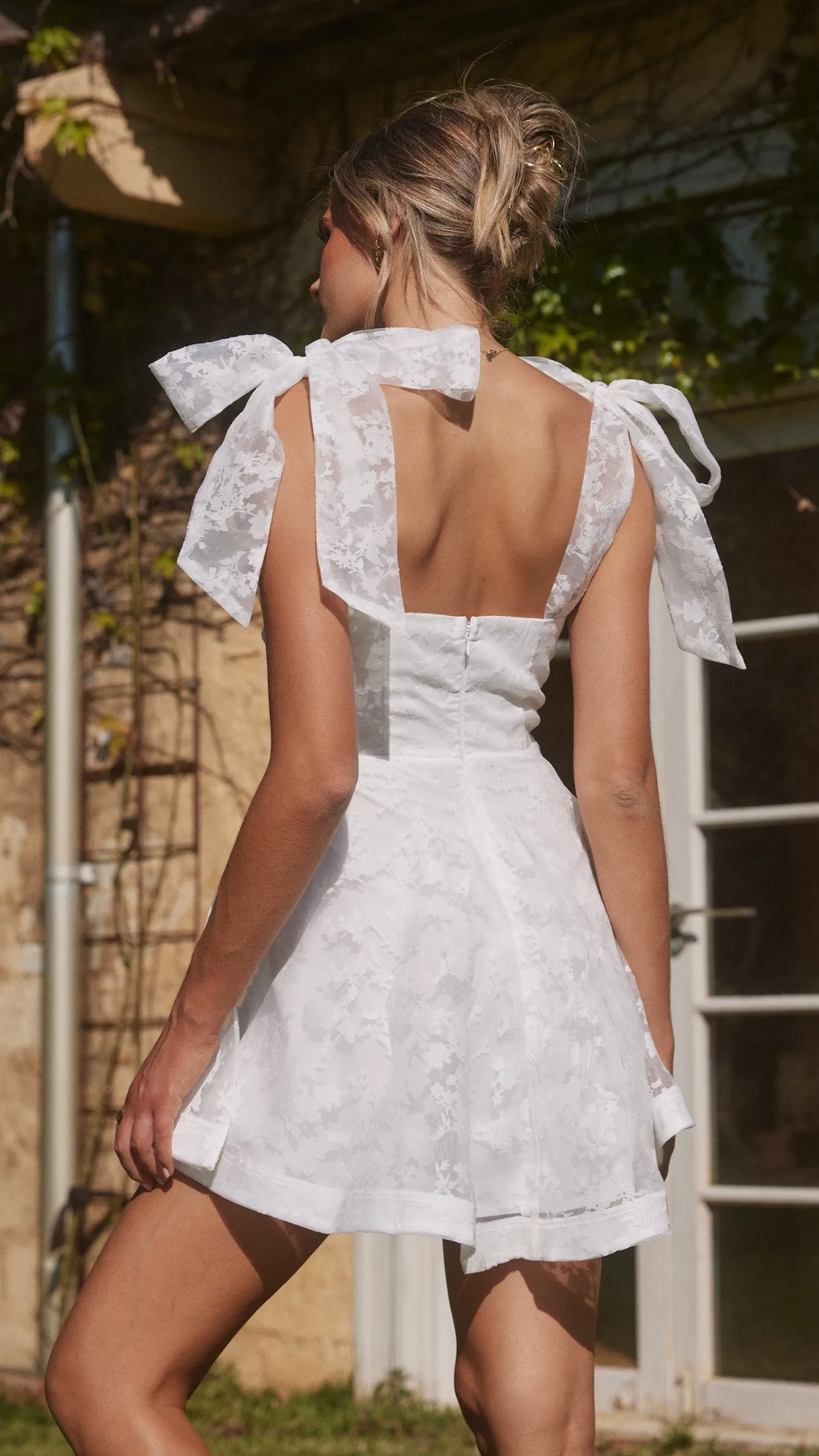 Karis Mini Dress - White Flowy Design Modest Coverage Cut