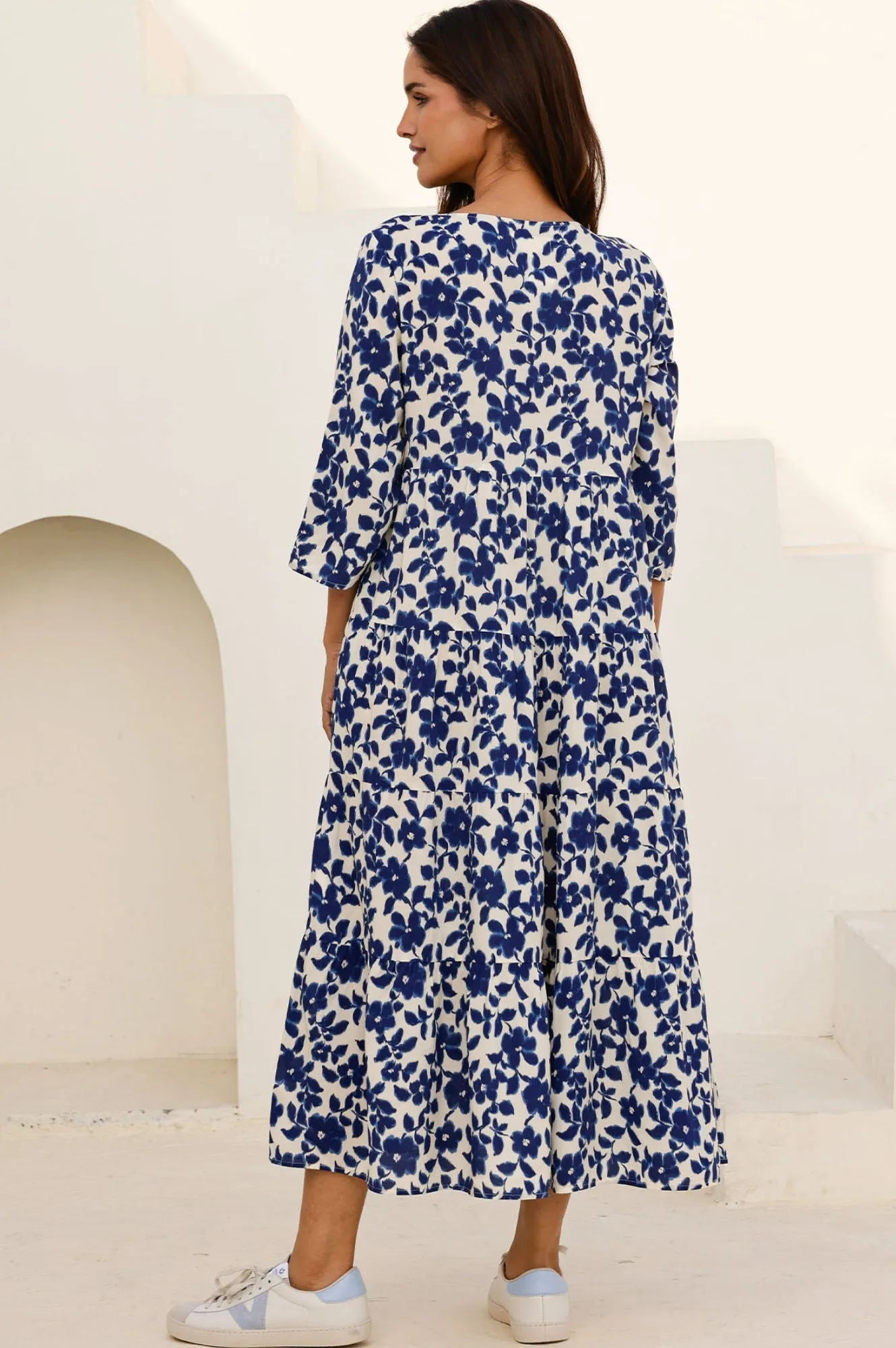 Emma EcoVero? Midi Dress | Blossom Cream/Navy Fog Lane