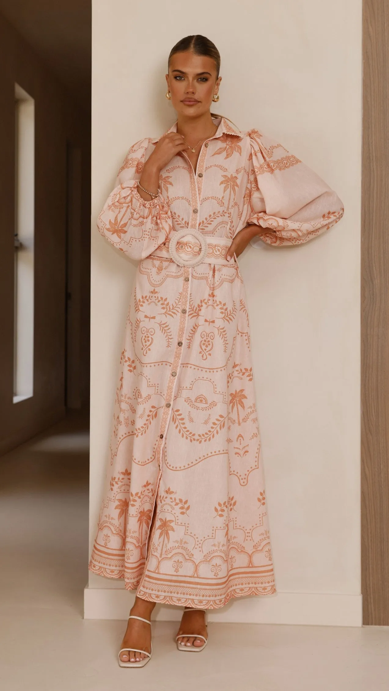 Xander Long Sleeve Maxi Dress - Natural Ruby Pop White Peak