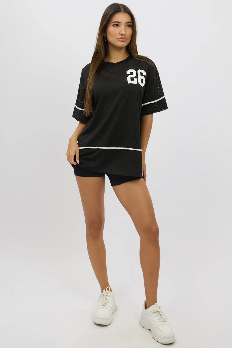 Black Graphic Tee Short Sleeve proper length